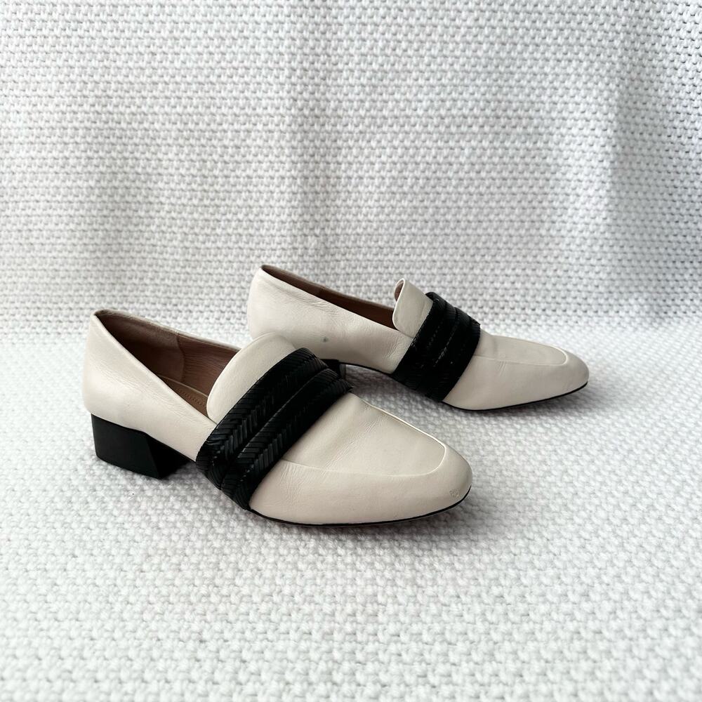 AD & Daughter Ivory Black Woven Band Corya Keeper Low Black Heel Loafer 6.5 - Picture 1 of 12
